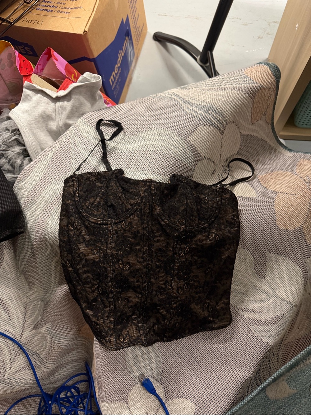 White Fox Boutique Black Lace Bustier Crop Top